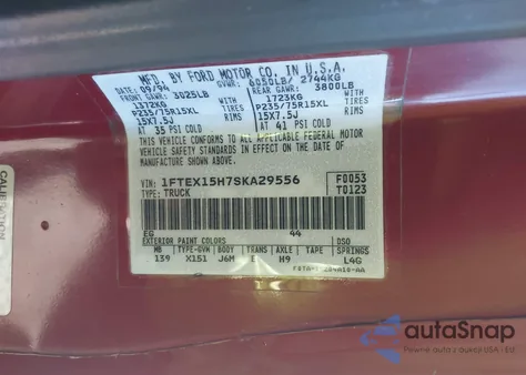 1995 Ford F150 from USA, damaged, VIN 1FTEX15H7SKA29556